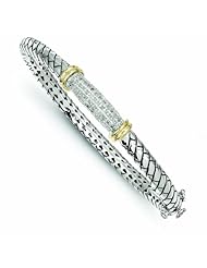 Sterling Silver with 14k Gold 1/5ct. Diamond Bangle Bracelet - Antique Boutique - Vintage Style - Jewelry