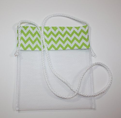 Sea Shell Bag, Lime Chevron Fabric & Mesh Shoulder Strap Beach Bag Handmade by FrogBlossoms