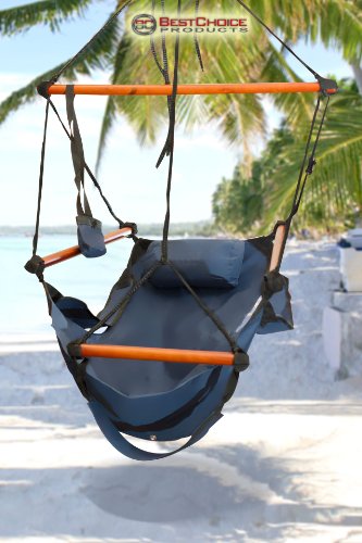 New Deluxe Blue Sky Air Chair Swing Hanging Hammock Chair W/ Pillow & Drink Holder