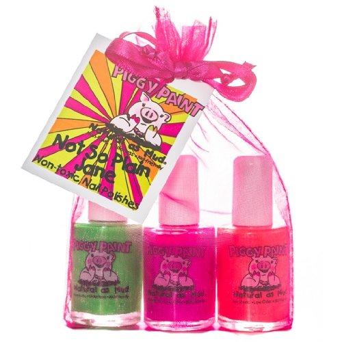 Piggy Paint NOT SO PLAIN JANE (Neon Green) (Neon Pink) (Neon Orange) Gift Set Non-Toxic Nail