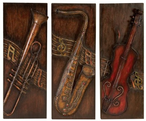 Set of 3 Beautiful Musical Instrument Metal Wall Art 30 12