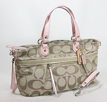 Hot Sale Coach Poppy Metallic Signature Sateen Rocker Tote Khaki Petal