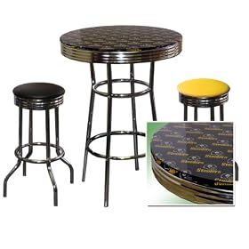 Pittsburgh Steelers 3 Piece Chrome Glass Bar Table Set 2 Swivel Black and Yellow Vinyl Bar... by The Furniture Cove