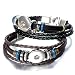 Pack of 2 Black and Brown Color Artificial Leather 21cm Snap Bracelets for 5.5mm DIY Snaps 18mm-20mm Snap Button Charms