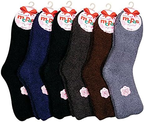 HS Winter Fuzzy Socks Plain Solid Dark Color Design (size 9-11) 6 Colors 6 Pairs