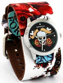 Nemesis Women's Tattoo Band Leather Cuff Watch #NE920K