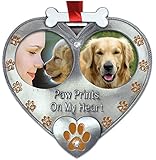 Dog Photo Ornament - Double Picture Pet Ornament - Paw Prints on My Heart Ornament - Dog Memorial Ornament