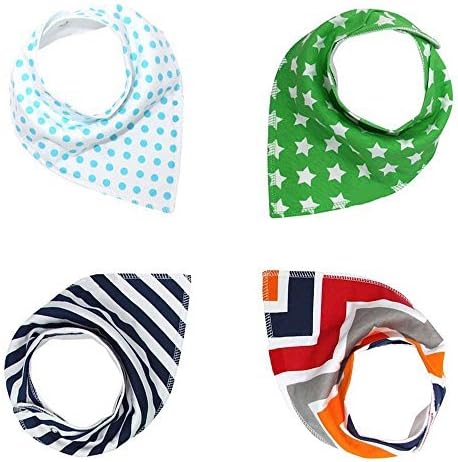 Mumlo Baby Bandana Drool Bibs For Boys & Girls, Pure & Absorbent & Organic Cotton Burp Cloths, Double Cloth, Set of 4, 4 Kinds of Patterns by Mumlo