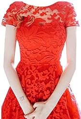 Lace Cocktail Above the Knee  Floral Print Short Sleeves  Ball Gown Evening Dress/Homecoming Dress/Bridesmaid Dress/Prom Dress/Party Dress/Wedding Dress/Mini Dress 