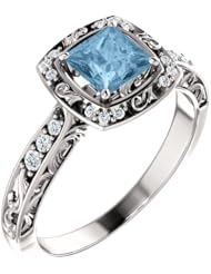 18K White Gold 5.00x5.00mm Princess Cut Sky Blue Topaz and Diamond Ring -- LIFETIME WARRANTY