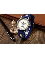 Youyoupifa Ladies Vintage Blue Leather Strap Quartz Watch with Eiffel Tower Pattern
