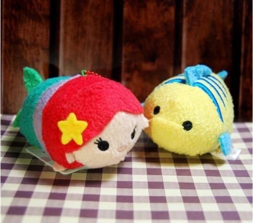 2Pcs Mini The Little Mermaid: Ariel Flounder Tsum Tsum 3.5" Plush Doll Toy Set