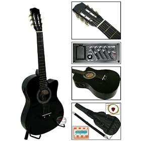 New Black Electric Acoustic Guitar Cutaway Style W/ Accessories