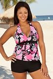 Beach Belle® Pink Maui Plus Size Tie Front Halter Boy Shortini - Plus Size Swimsuit Plus Size Swimsuit