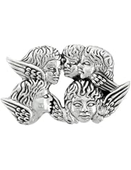 Sterling Silver Cherubs Brooch Pin, 1 5/8 inch wide