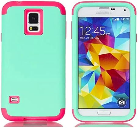 Galaxy S5 Case, MISTOT(TM) Latest Fashion Hot Sale Galaxy S5 Cover Slim Hybrid Three-in-one Shockproof Silicone Case Cover for Samsung Galaxy S5 i9600 (Mint Green/Rose Red)