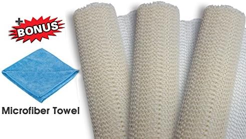 Non Adhesive Shelf & Drawer Cupboard Cabinet Liner - 3 Pack Easy Cut to Fit - BONUS Microfiber Cloth (12 x 60, Cream)