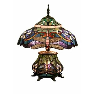 Warehouse of Tiffany K16991 Tiffany-style Double-light Dragonfly Table Lamp Blue/Green