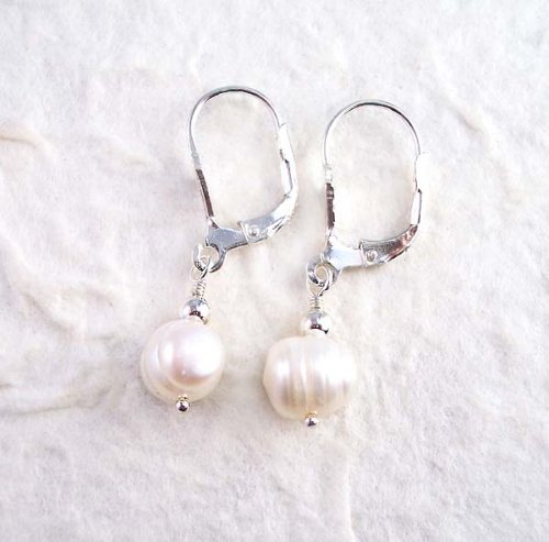 Click here to buy White Pearl & Sterling Silver Drop Leverback Earrings.