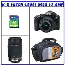 Pentax K-x Digital SLR with 18-55mm and 55-300mm Zoom Lenses (Black) + Transcend 4GB SDHC SD Memory Card + SLR Camera Carrying Bag