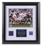 Eli Manning New York Giants - Super Bowl XLII Scramble - Framed 8x10 Photograph with Game Used Football Piece and Team Medallion