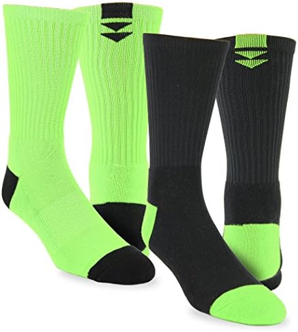 Sport Performance Crew Socks Home & Away 2 Pack (Black Neon Green, S/M)