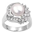 Sterling Silver w/ CZ Ring - 9mm Pearl Size - 4mm Band Width - Size: 5-10 - Clear CZ Sterling Silver w/ CZ Ring - 9mm Pearl Size - 4mm Band Width - Size: 5-10 - Clear CZ