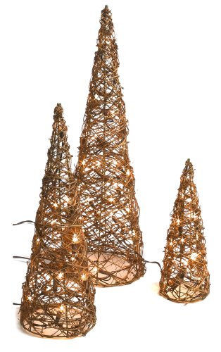 GKI Bethlehem Lighting 3-Piece Twig Rattan Cones: 12-Inch 20-Light; 18-Inch 20-Light and 24-Inch 35-Light Cones
