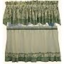 Dreams Green Floral with Gingham Check Kitchen Tier Curtain, 54"x14" Double Scoop Valance