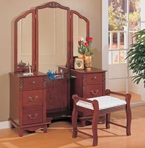 Compare Price Cherry Brown Finish Wood Large Dressing Makeup Bedroom Vanity Set Vanity Mirrors Thanhluan20154