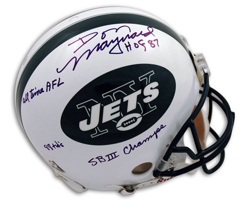 Don Maynard Autographed/Hand Signed New York Jets Full Size Authentic Proline Helmet with 4 Inscript