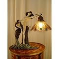 JUGENDSTIL PUR EXTRAVAGANTE TISCHLAMPE DAME MIT PFAU EXKLUSIV