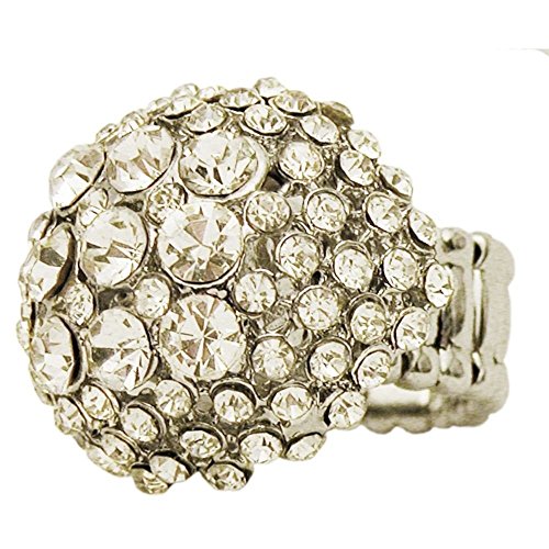 Rhinestone Dome Stretch Ring, in Silver Tone with Crystal Finish