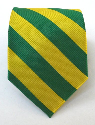 Buy 100% Silk Woven Green and Gold Striped Tie