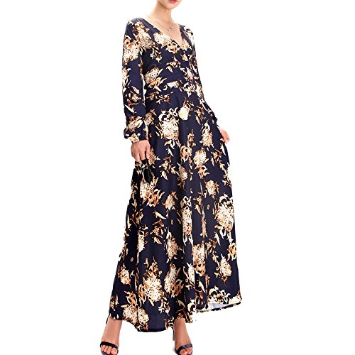 Eastabile Womens Vintage Floral Printed Deep-V Neck Evening Party Beach Long Dress