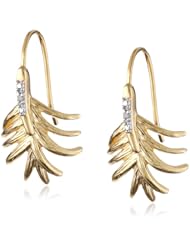 18K Yellow Gold Plated Sterling Silver Two-Tone Leaf Dangle Earrings