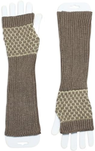 Dahlia Women's Honeycomb Pattern Acrylic Fingerless Arm Warmer Gloves - Khaki