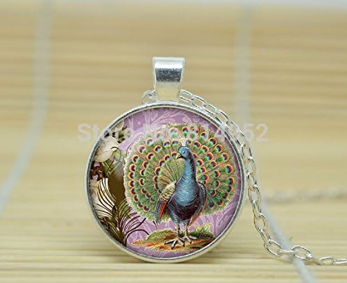 VintaStore Art Glass Necklace Peacock Necklace Victorian Style Peacock Jewelry Peacock Pendant A1472