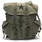 Olive Drab - Classic Army Style Backpack w/Black Star Emblem