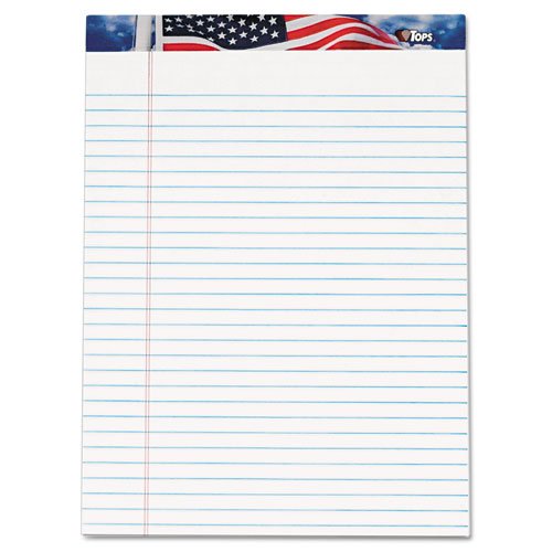 TOPS® - American Pride Writing Pad, Jr. Legal Rule, 8-1/2 x 11-3/4, White, 50-Sheet, Dz. - Sold As 1 Pack - Each tablet displays the nation's colors on a blue-sky background printed on the binding strip at the top.