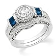 14K White Gold Sapphire and Diamond Wedding Set Semimount - CENTER STONE NOT INCLUDED