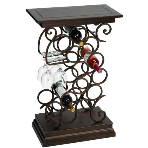 Casa Cortes Designer 13-Bottle Aluminum Wine Holder Rack & Wooden Accent Table