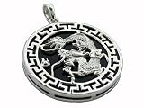 Onyx Dragon's Fury Pendant with Greek Key Bezel, 925 Sterling Silver