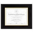 DAX Products - DAX - Hardwood Document/Certificate Frame w/Mat, 11 x 14, Black - Sold As 1 Each - Handsome frame has charcoal and gold-tone mat. - Hangs verticallly or horizontally. -