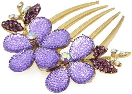 Egelbel Women Jewelry Crystal Rhinestone Flowers Hair Comb Pin (purple)