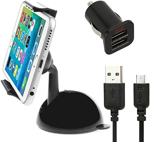 iKross 2-in-1 Universal Windshield Dashboard Car Mount Holder w/ 2-Port USB Car Charger &amp; 6ft Cable for LG G4, G Flex 2, Optimus F60, Tribute / Transpyre and more Cellphone Smartphone