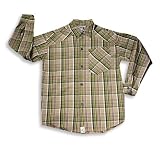 Charlie Rocket - Boys Long Sleeve Plaid Button Down Shirt, Green, Tan