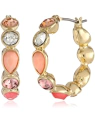 Nine West "Bright Young Things" Gold-Tone and Coral Hoop Earrings