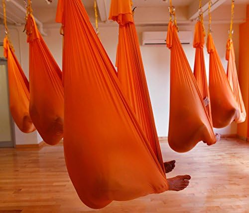 Hello Honey Deluxe 5.5 Yards Elastic Decompression Inversion Therapy Anti-gravity Yoga Swing Aerial Yoga Hammock Flying Yoga Strap 2000 Lb- Orange
