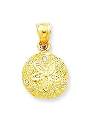 14K Gold Polished Laser-Cut Sand Dollar Pendant